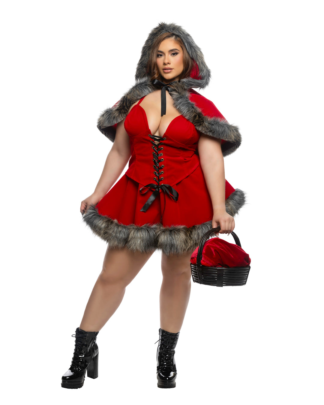 Women's Red Riding Hood costume, velvet capelet, view 3